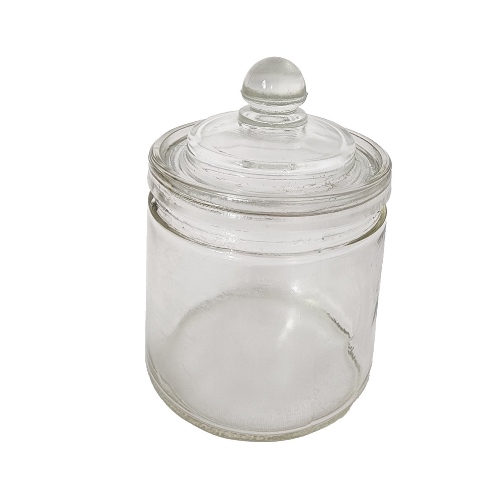 Vintage Hazel-Atlas Apothecary Jar Canister Knobbed Lid Clear Round Glass
